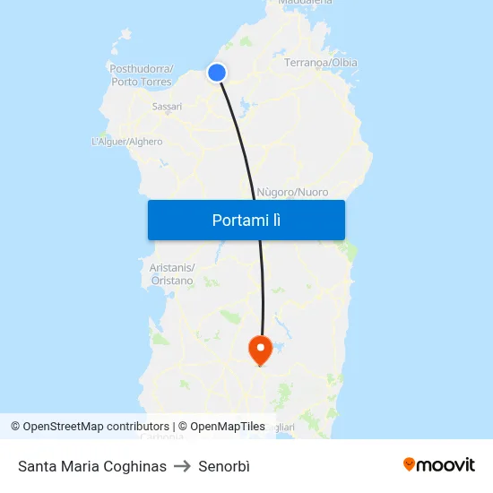 Santa Maria Coghinas to Senorbì map