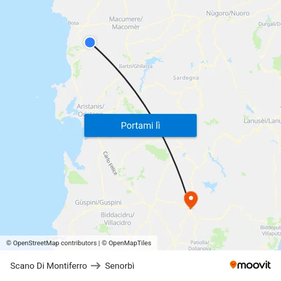 Scano Di Montiferro to Senorbì map