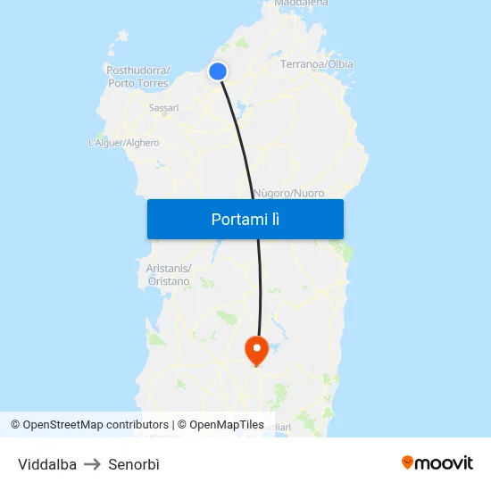 Viddalba to Senorbì map
