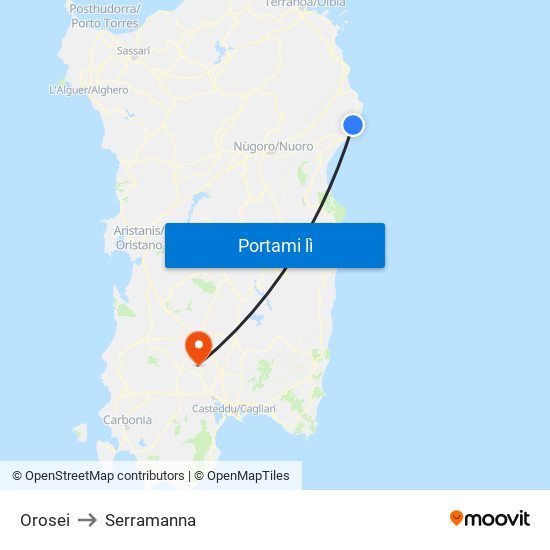 Orosei to Serramanna map