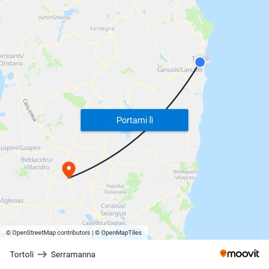 Tortolì to Serramanna map