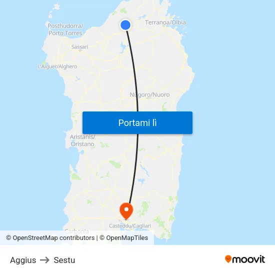 Aggius to Sestu map