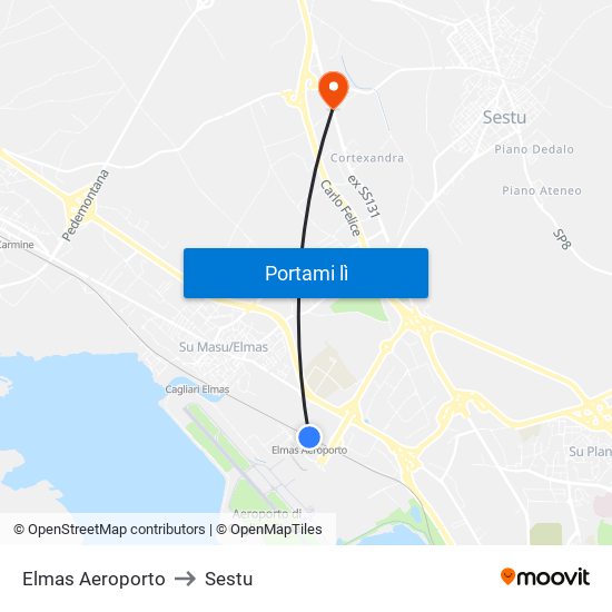 Elmas Aeroporto to Sestu map