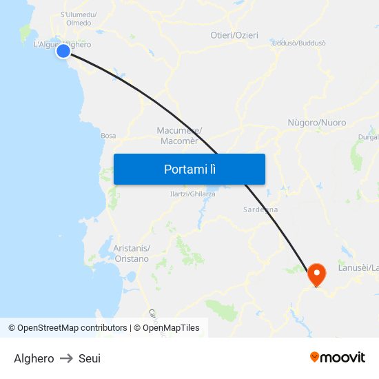 Alghero to Seui map