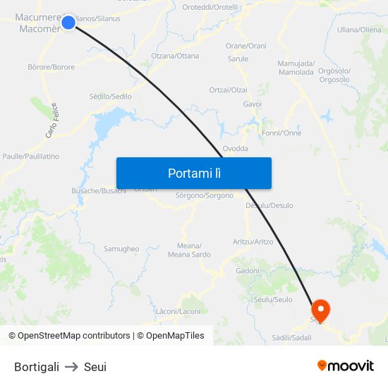 Bortigali to Seui map