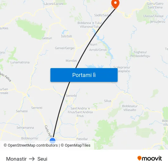 Monastir to Seui map