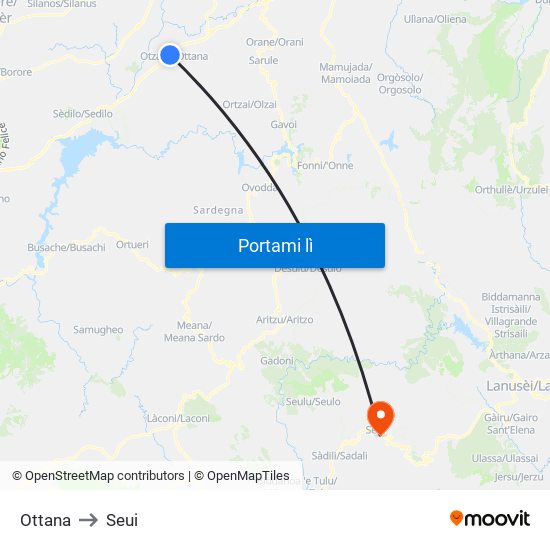 Ottana to Seui map