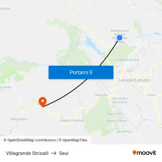 Villagrande Strisaili to Seui map