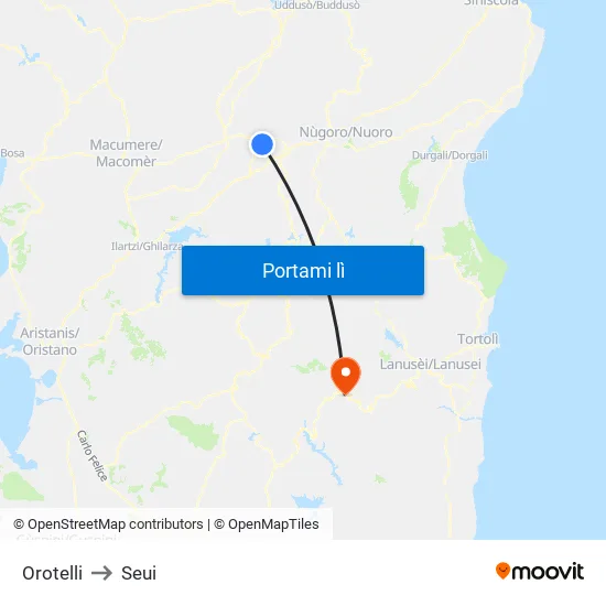 Orotelli to Seui map
