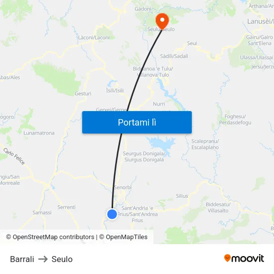 Barrali to Seulo map