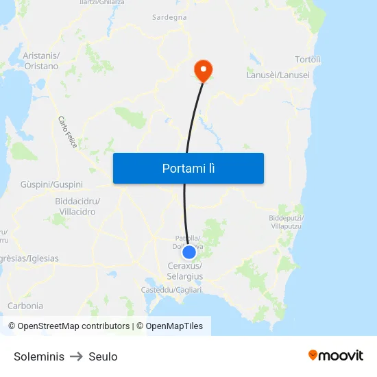 Soleminis to Seulo map