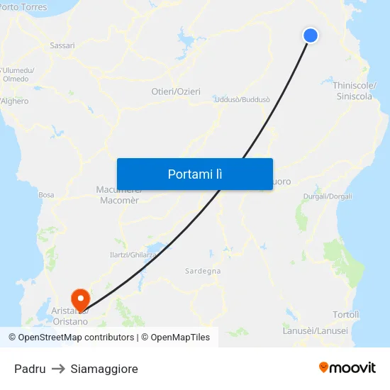 Padru to Siamaggiore map