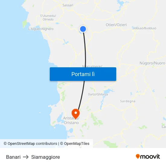 Banari to Siamaggiore map