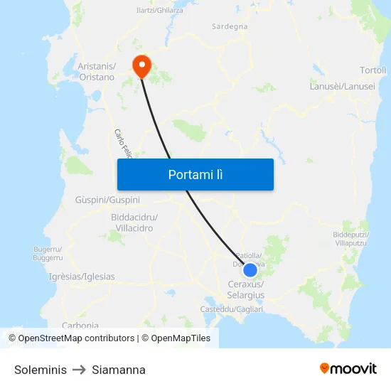 Soleminis to Siamanna map