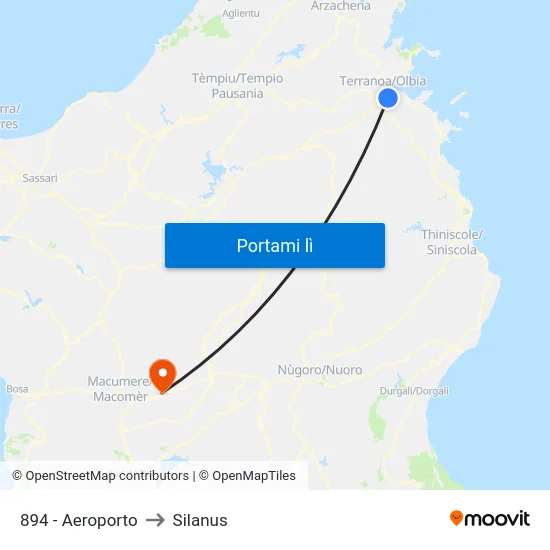 Aeroporto to Silanus map