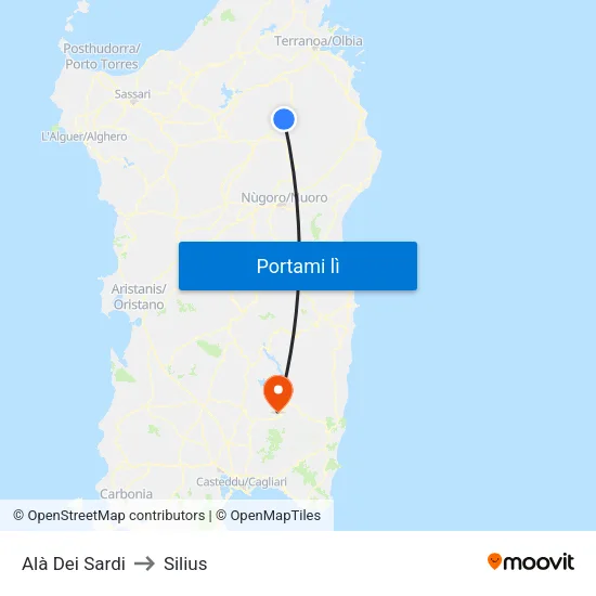 Alà Dei Sardi to Silius map