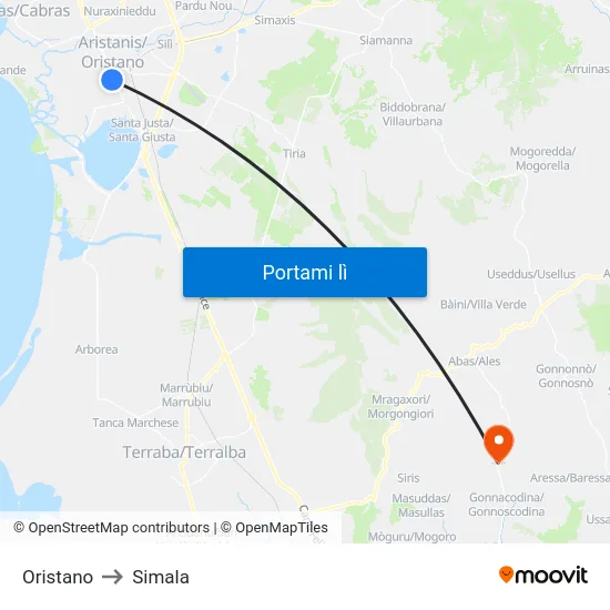 Oristano to Simala map
