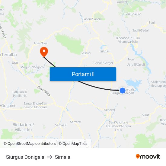 Siurgus Donigala to Simala map