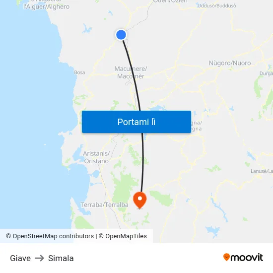 Giave to Simala map