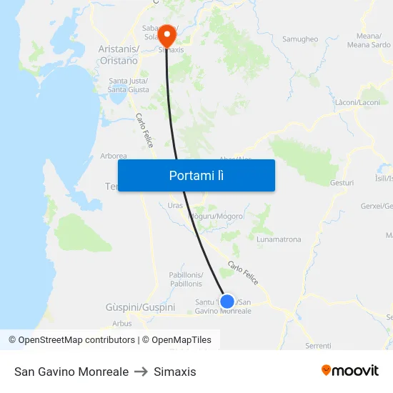 San Gavino Monreale to Simaxis map