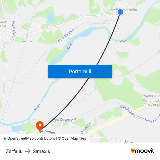 Zerfaliu to Simaxis map