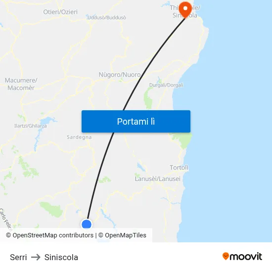 Serri to Siniscola map