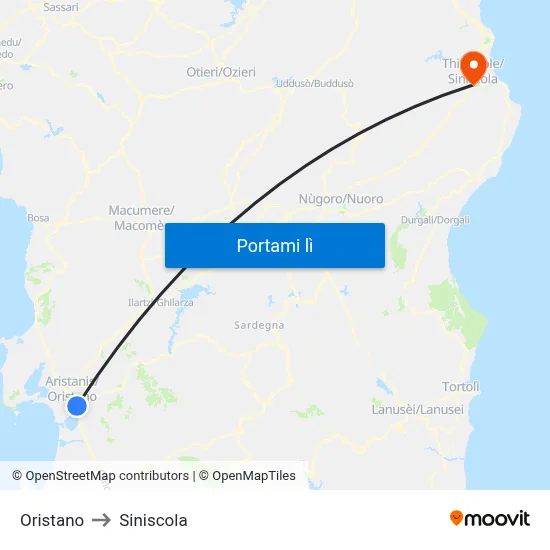 Oristano to Siniscola map