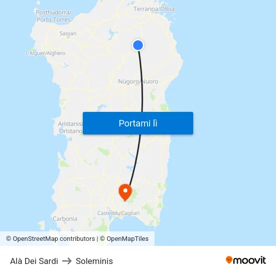 Alà Dei Sardi to Soleminis map