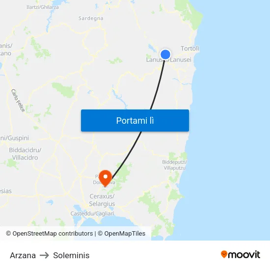 Arzana to Soleminis map