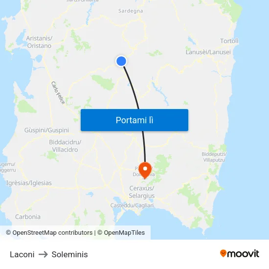 Laconi to Soleminis map