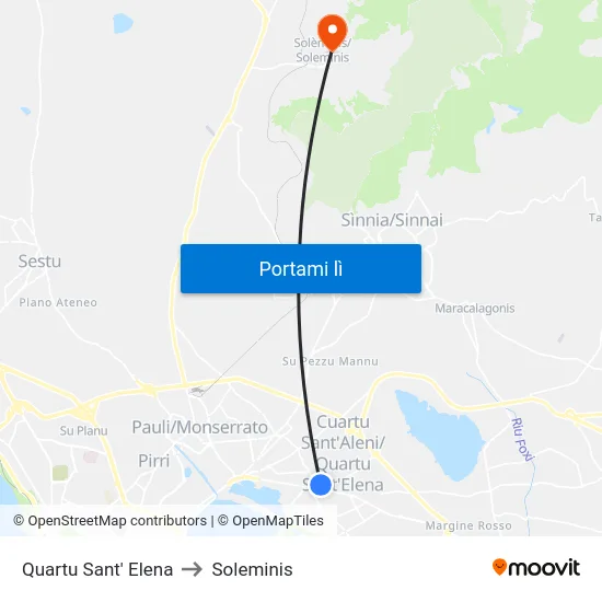 Quartu Sant' Elena to Soleminis map
