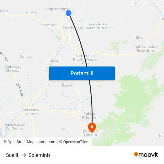 Suelli to Soleminis map