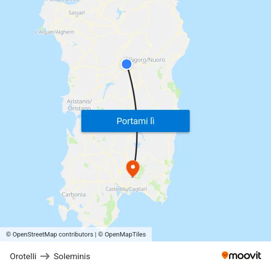 Orotelli to Soleminis map