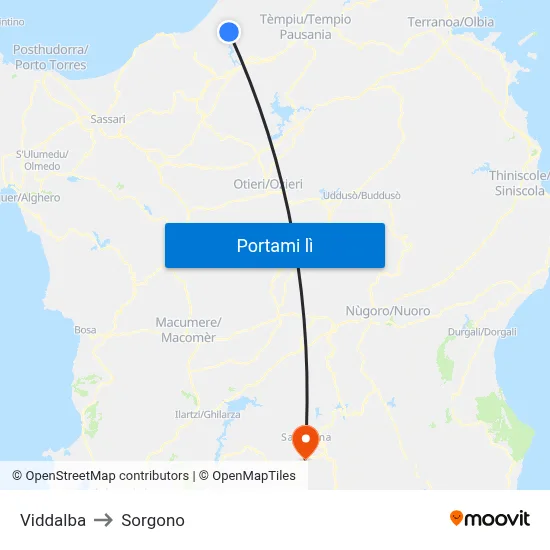 Viddalba to Sorgono map