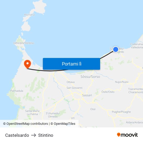 Castelsardo to Stintino map