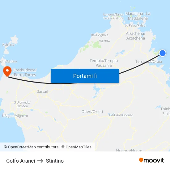 Golfo Aranci to Stintino map