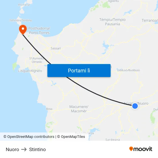 Nuoro to Stintino map