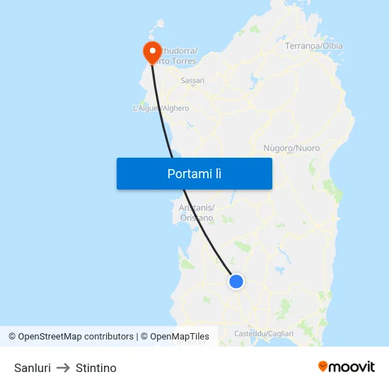 Sanluri to Stintino map