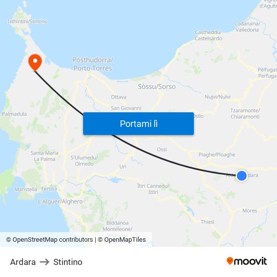 Ardara to Stintino map