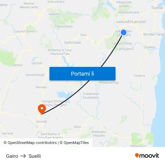 Gairo to Suelli map