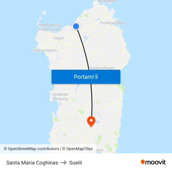 Santa Maria Coghinas to Suelli map
