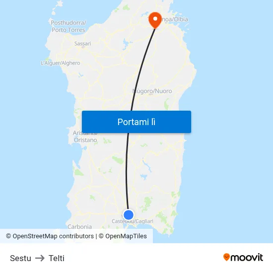 Sestu to Telti map