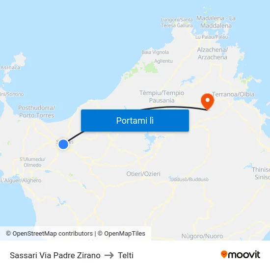 Sassari Via Padre Zirano to Telti map