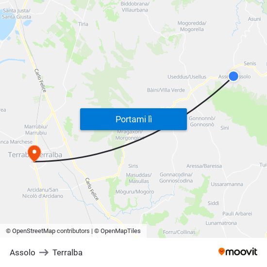 Assolo to Terralba map