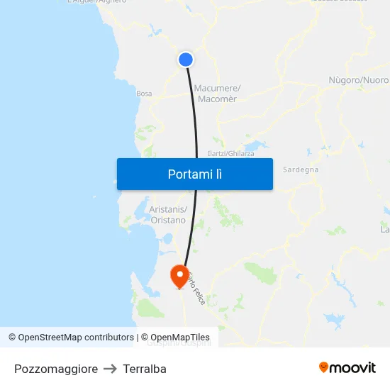 Pozzomaggiore to Terralba map