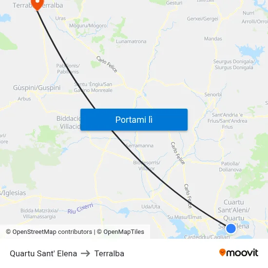 Quartu Sant' Elena to Terralba map