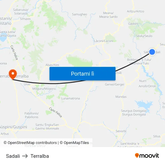 Sadali to Terralba map