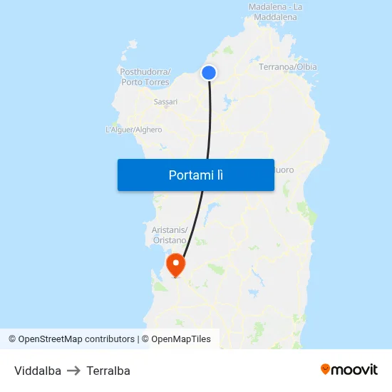Viddalba to Terralba map
