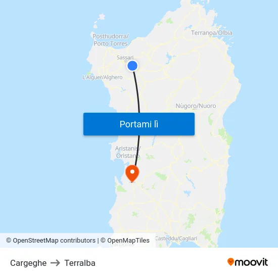 Cargeghe to Terralba map