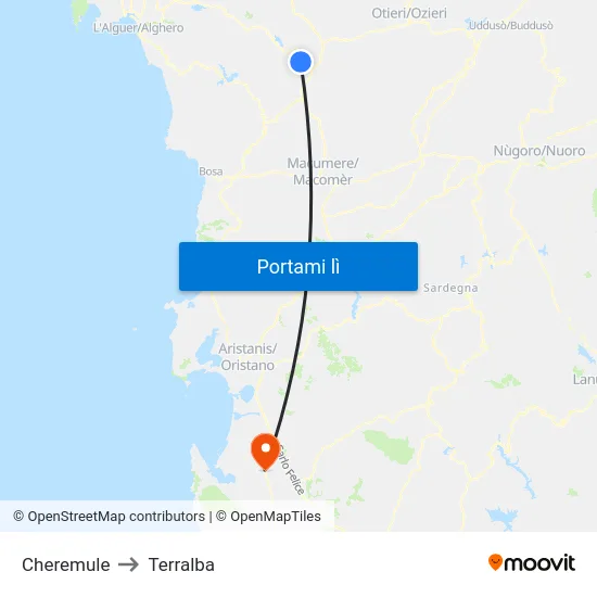 Cheremule to Terralba map